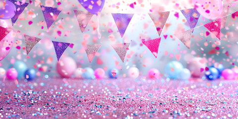 Rainbow pink birthday background summer sparkle. Gathering surprise party background. 

