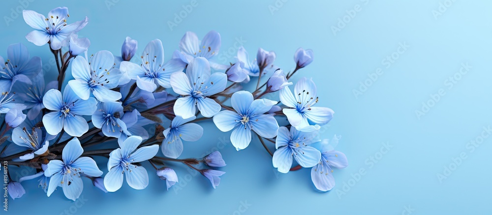 Poster a copy space image featuring blue spring flowers set against a matching blue backdrop