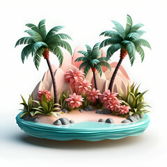 Obraz premium Tropical island with palm trees and flowers. illustration.