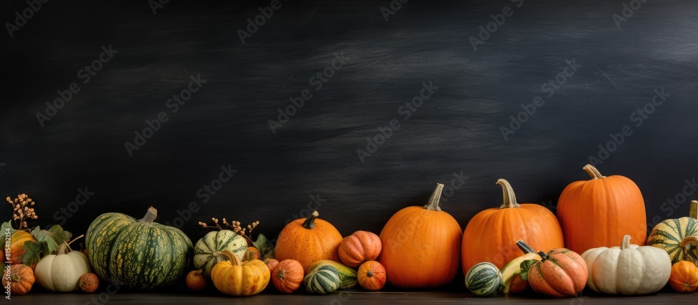 Poster there is a copy space image of squash and pumpkins on a blackboard