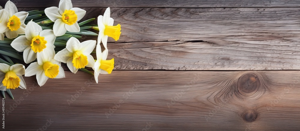 Aufkleber A copy space image of winter daffodils displayed on a rustic wooden table