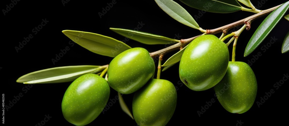 Poster Isolated on a white background there is a copy space image of a fresh green olive branch
