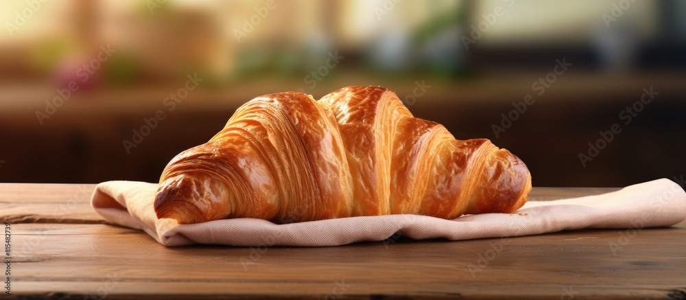Poster On the table there is a copy space image of a delicious French croissant perfect for breakfast