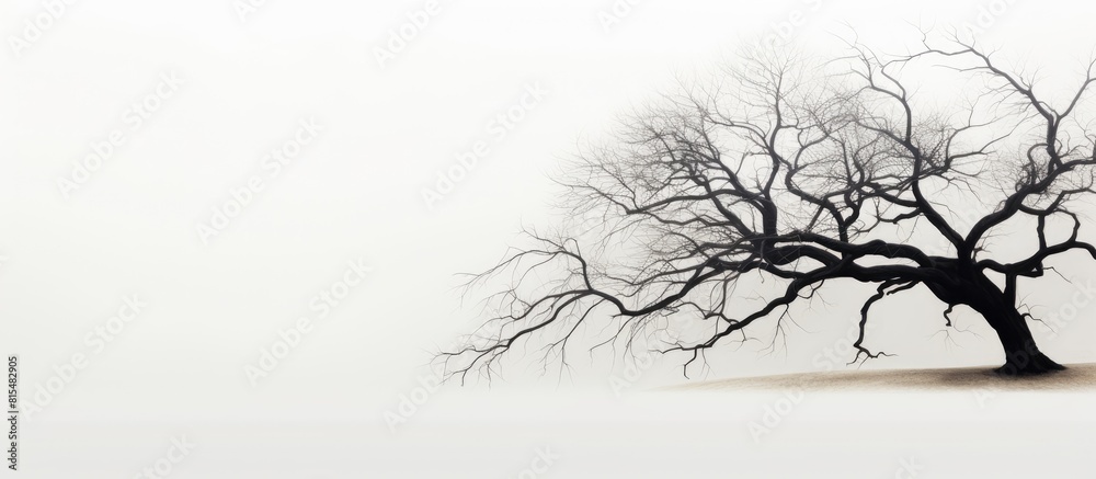 Poster a silhouette of a dried tree against a white background leaving copy space for an image