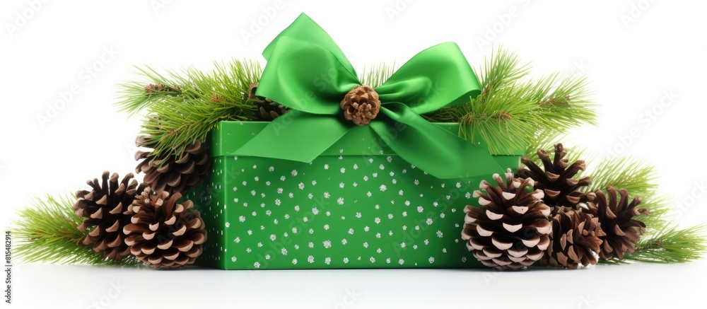 Leinwandbilder a festive green gift box with christmas holiday elements is displayed on a white background adorned 