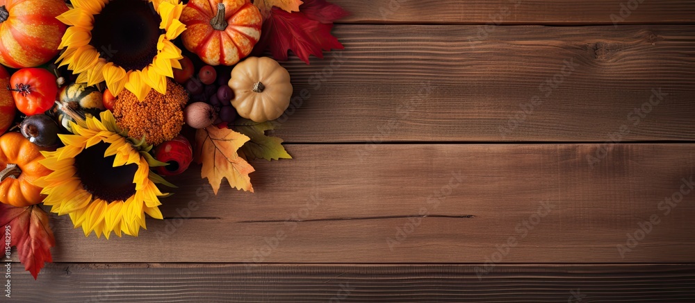 Poster copy space image of a thanksgiving table setting with cutlery on a wooden background evoking the war