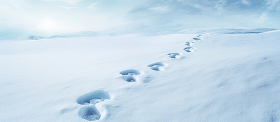 Obraz premium Snow covered footprints with shoes. Creative banner. Copyspace image