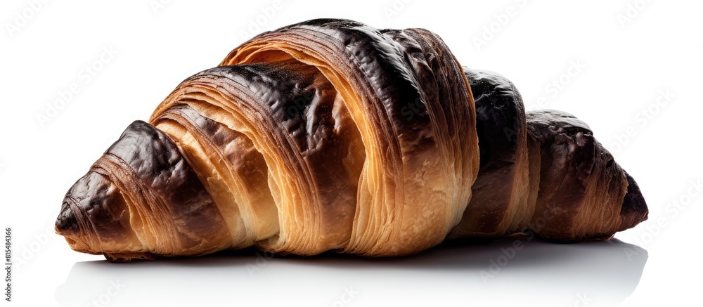 Poster A croissant made with charcoal placed against a white background creating a clean and visually striking image with plenty of copy space