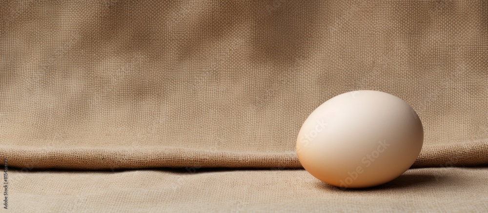 Poster Copy space image of an egg placed on a backdrop of sackcloth and textured white surface for a visually appealing composition