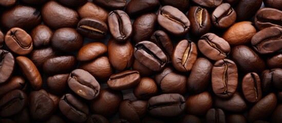 Naklejka premium Texture background image of coffee beans. Creative banner. Copyspace image
