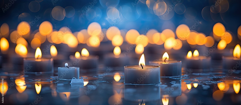 Poster An arrangement of macro candle lights beautifully illuminated creating a mesmerizing copy space image
