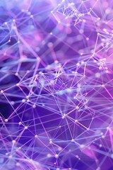 An expansive digital mesh where nodes in shades of purple and violet are connected by lilac lines...