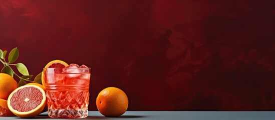 A panoramic view of Negroni cocktails featuring blood oranges with a designated space available for text or logo placement. Creative banner. Copyspace image