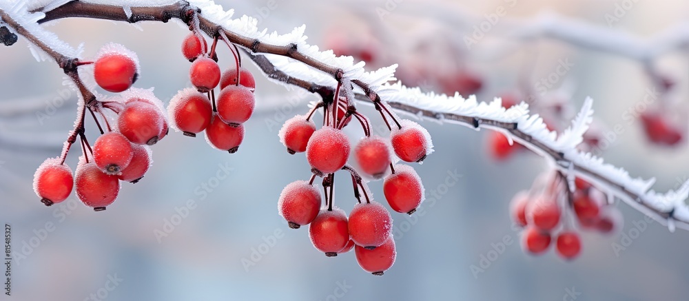 Aufkleber a picturesque copy space image capturing frozen red berries adorned with hoarfrost on a chilly winte