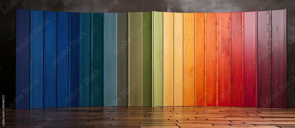 Poster A wooden folding screen stands on a colorful backdrop creating an enticing copy space image