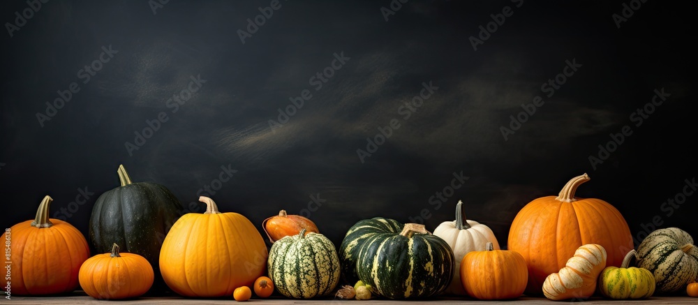 Poster There is a copy space image of Squash and Pumpkins on a blackboard