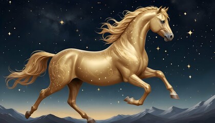 Obraz na płótnie Canvas Design a celestial golden horse with constellation upscaled_2