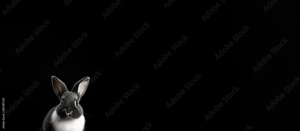 Poster a cute black and white rabbit stands alone on a white background perfect for a copy space image