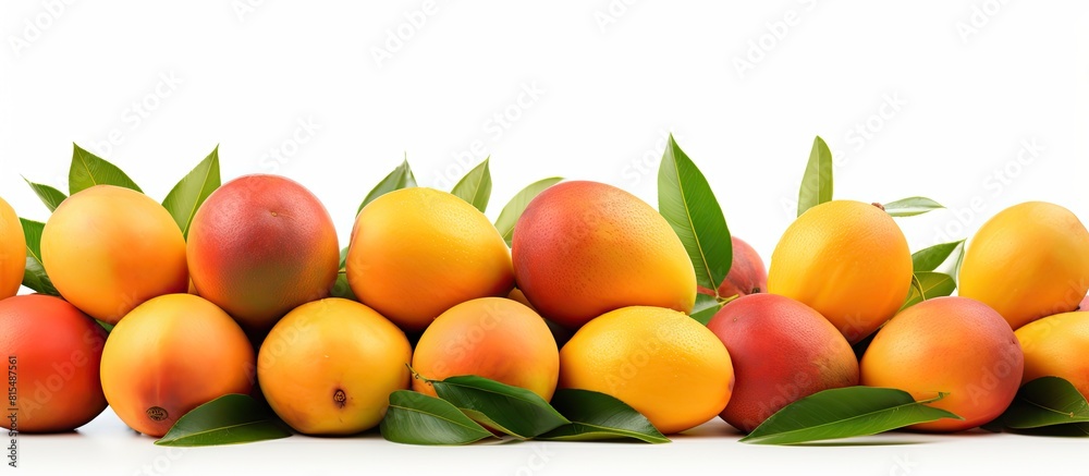 Poster a copy space image of mangos placed on a clean white background