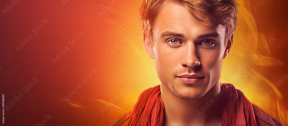 Poster copy space image of a youthful and attractive man captured in a portrait against a vibrant colored b