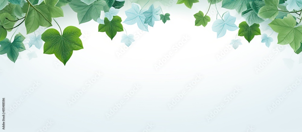 Leinwandbilder botanical background with green ivy leaves and a blank letter set against a white and blue backdrop 