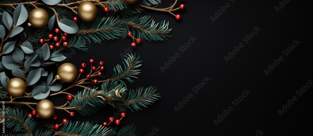 Poster a festive new year greeting card showcasing christmas decorations xmas tree branches all elegantly a