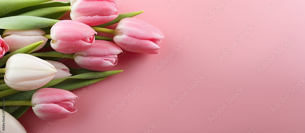 Aufkleber a charming greeting card featuring easter eggs and tulip flowers against a delightful pink backgroun