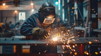 Industrial Welder Working at Metal Fabrication Shop