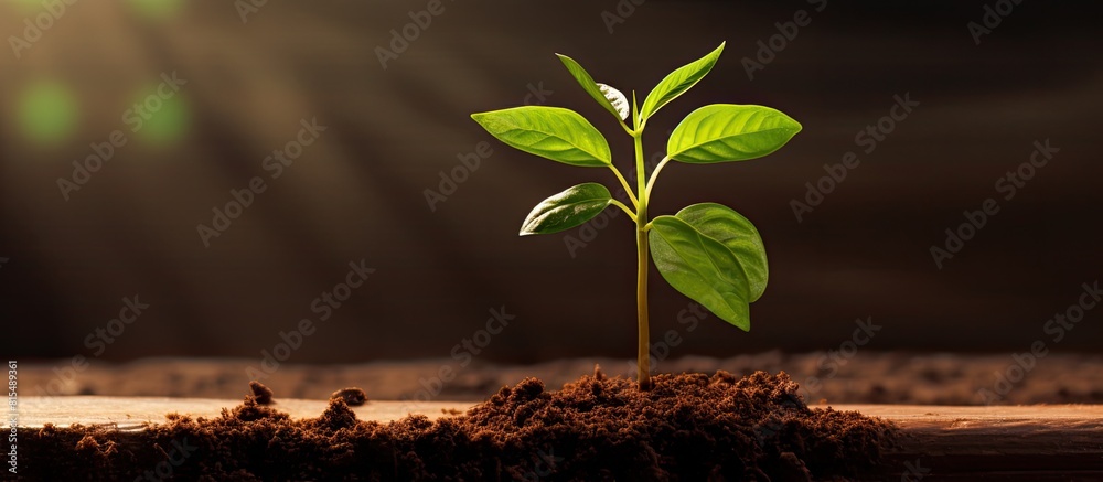 Poster a concept of growing and planting a green sapling coffee seed representing newborn or afforestation 