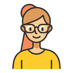 Flat linear casual style of woman icon, colorful vector illustration on white background