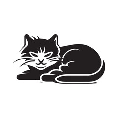 Simple and flat icon of cartoon cat silhouette, black vector illustration on white background