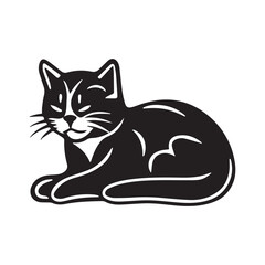Simple and flat icon of cartoon cat silhouette, black vector illustration on white background