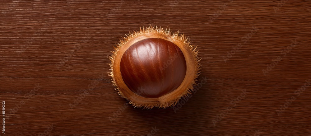 Aufkleber Top view of an edible chestnut on a brown background with copy space image