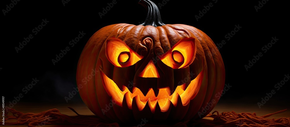 Aufkleber A Halloween pumpkin with a spooky face carved on it creating a perfect copy space image for adding text or designs