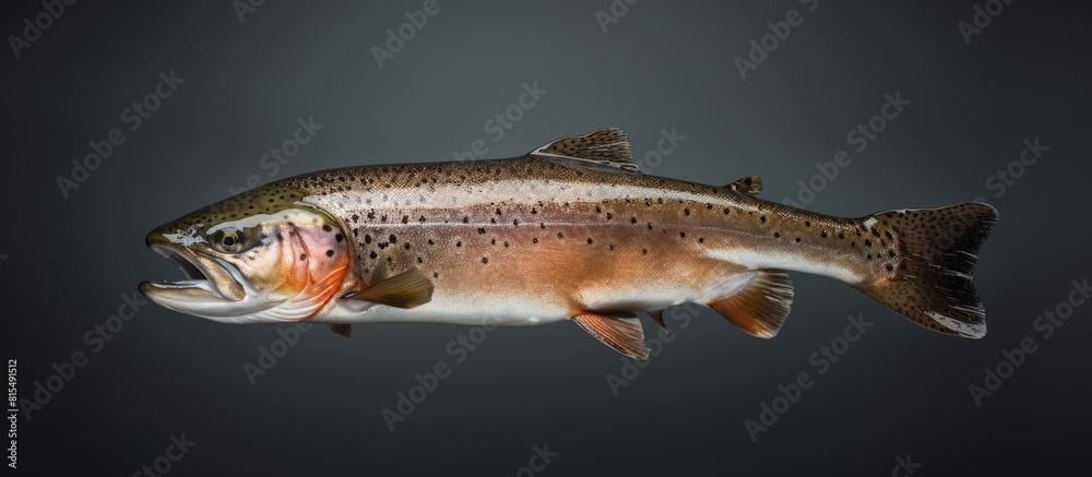 Poster trout fish on gray background with copy space image wrapped in paper
