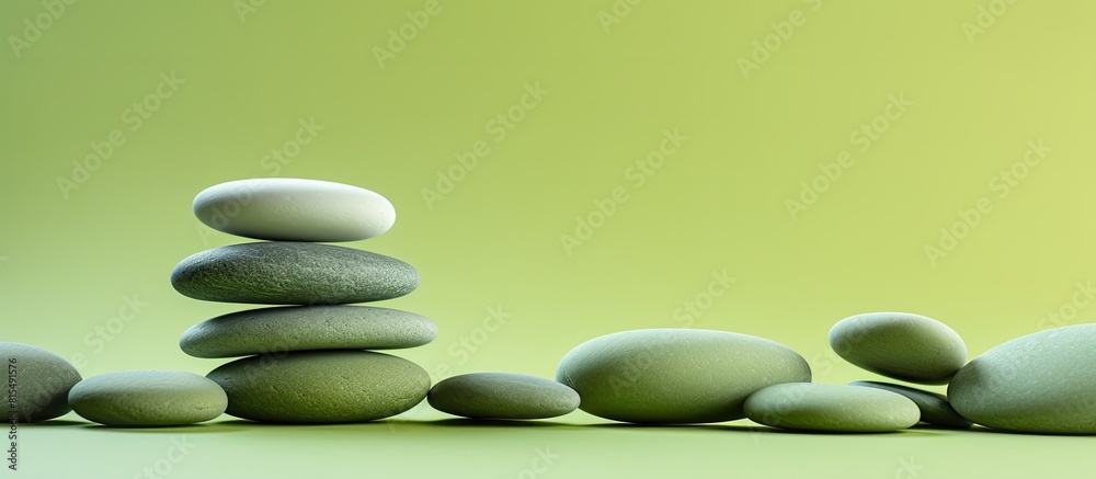 Aufkleber a copy space image showcasing balanced pebbles neatly arranged on a foamy surface against a vibrant 