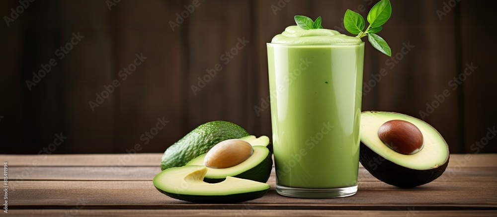 Poster The image features an avocado smoothie with ample blank space for adding text or graphics