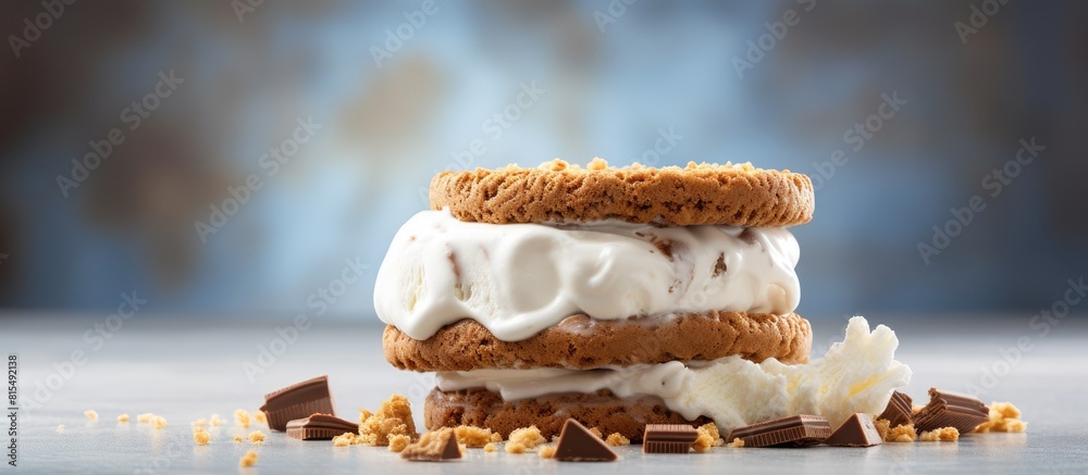 Poster Delicious cookie sandwich filled with creamy vanilla ice cream perfect for indulging in a sweet treat Incredible copy space image