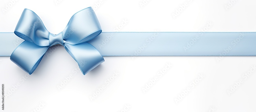 Poster a blue gift ribbon with a parallel ribbon forming a bow on a white background the image has copy spa