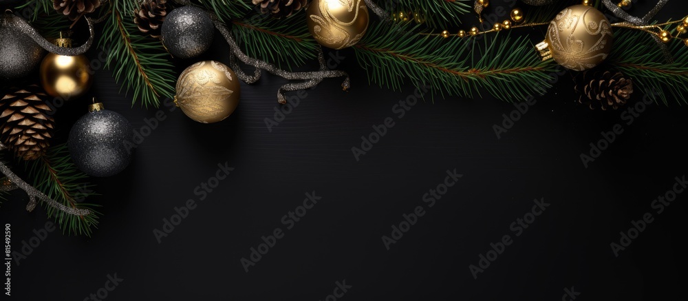 Poster a festive new year greeting card showcasing christmas decorations xmas tree branches all elegantly a