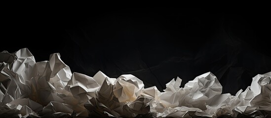 Copy space image of crumpled paper sheets against a dark backdrop providing room for text