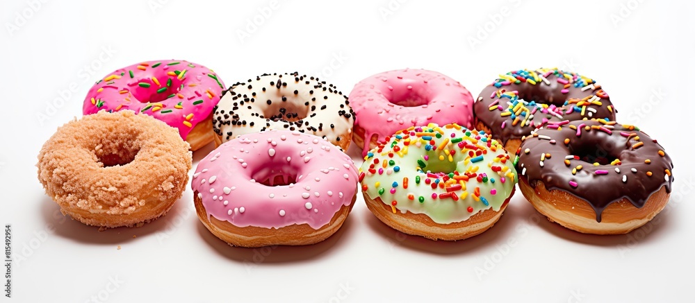 Aufkleber a copy space image of vibrant donuts with a variety of icings colorful sprinkles and the word donuts
