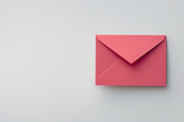 A pink envelope is sitting on a white background