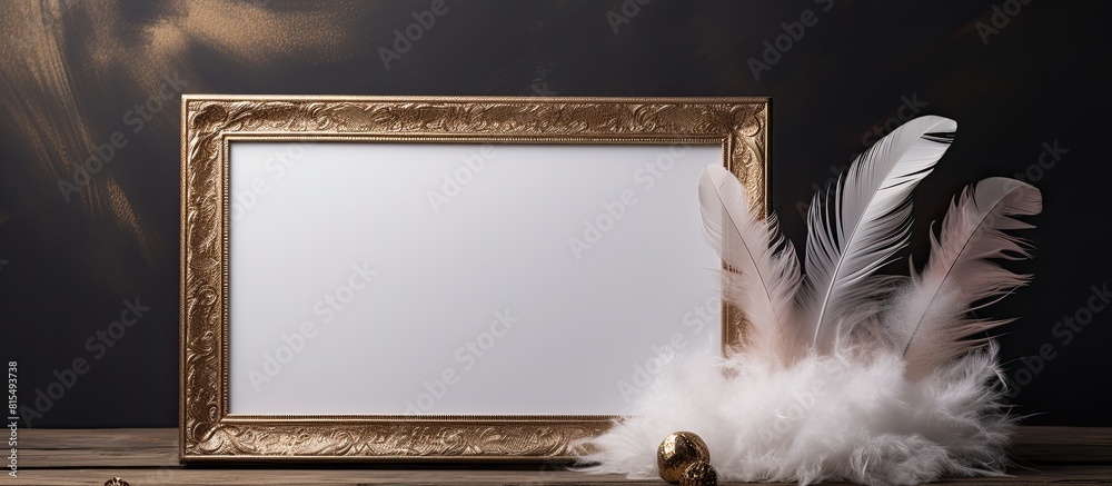 Aufkleber on a white background there is a beautiful photo frame and a decorative dish resembling feathers the