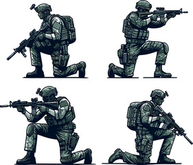 Military man vector set, marines, NAVY, army soldier