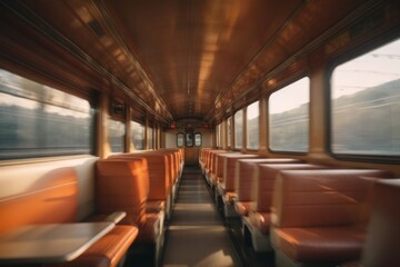 Obraz premium Fast moving modern train in motion blur at station