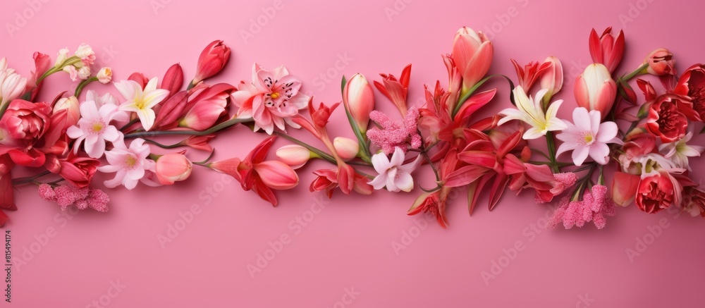 Aufkleber a floral arrangement with red flam boyant flowers on a pink backdrop creating a pattern the image ha