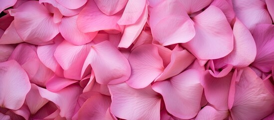 Fototapeta premium A close up of pink Bougainvillea flower petals in a field providing copy space and a natural background texture for your design needs