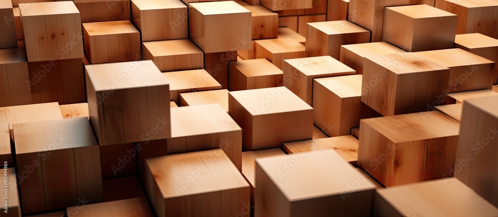 Poster The wooden cubes contain written information and are presented in the form of a copy space image