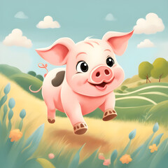 Naklejka premium piglets in the field with flowers